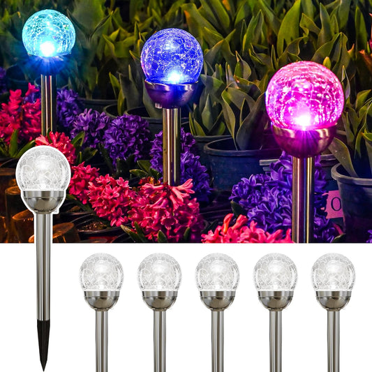 GIGALUMI Solar Lights Outdoor, Cracked Glass Ball Solar Garden Lights, Color Changing Lights Outdoor, Garden LED Lights for Path, Patio, Yard, 6 Pack Solar Garden Lights Outdoor Pathway